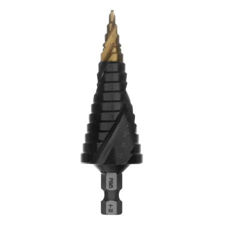 Сверло ступенчатое DENZEL, 4-6-8-10-12-14-16-18-20-22-24-26-28-30-32 мм, Р6М5, 6-гр. хвостовик