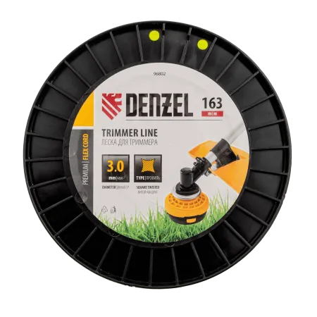 Леска для триммера DENZEL 96802 витой квадрат, 3,0мм х 163м, на DIN катушке FLEX CORD