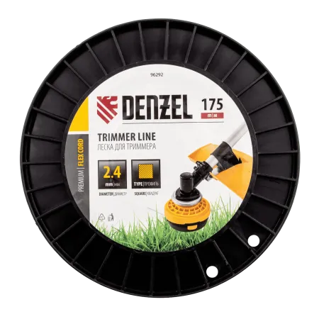 Леска для триммера DENZEL 96292 квадрат, 2,4мм х 175м, на DIN катушке FLEX CORD