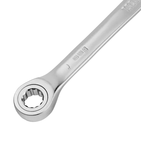 Ключ комбинированный трещоточный DENZEL, 8 мм, CrV, матовый хром