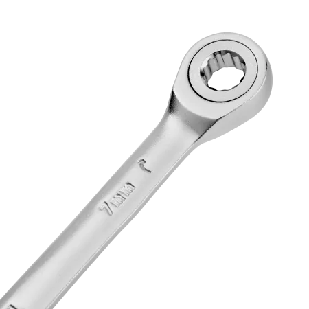 Ключ комбинированный трещоточный DENZEL, 7 мм, CrV, матовый хром