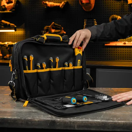 Сумка для инструмента DENZEL 400х170х300 мм, 3 отделения, 28 карманов, наплечный ремень