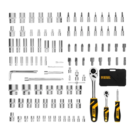 Набор инструментов DENZEL 1/2", 1/4", CrV, S2, пластиковый кейс, 109 предметов