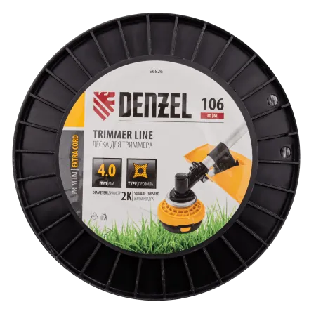 Леска для триммера DENZEL 96826 двухкомпонентная витой квадрат, 4,0мм х 106м, на DIN катушке EXTRA CORD
