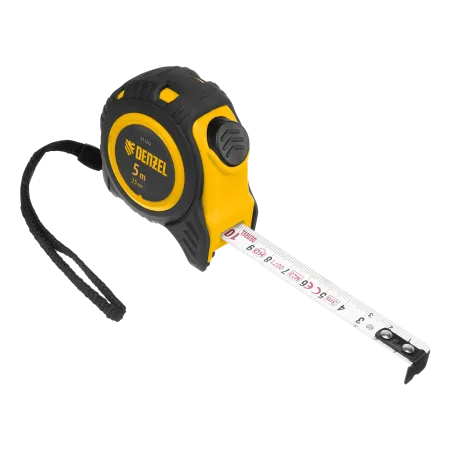 Рулетка DENZEL 5м х 25мм, обрезиненный корпус, автоматическая фиксация