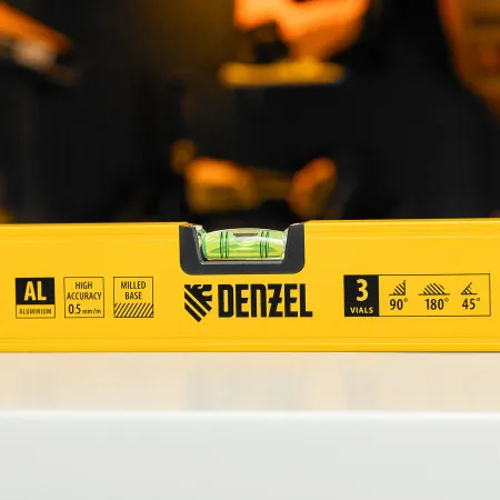 Уровень алюминиевый DENZEL магнит., фрезерованный, 3 глазка (1 зеркал.), 0,5 мм/м, 1200 мм