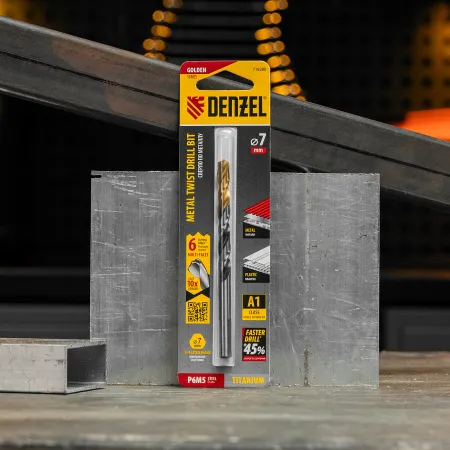 Сверло спиральное по металлу DENZEL 7,0 x 109 мм, Р6М5, Golden Tip, многогранная заточка