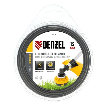 Леска для триммера DENZEL Extra cord 96129, 3 мм x 15 м, круглая, двухкомпонентная