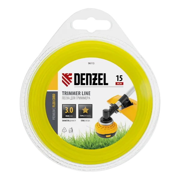 Леска для триммера DENZEL Flex Сord 96113, 3 мм x 15 м, звезда, блистер