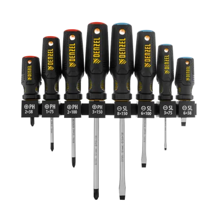 Набор отверток на полке DENZEL 8 шт., PH+SL, S2, 3к рукоятка