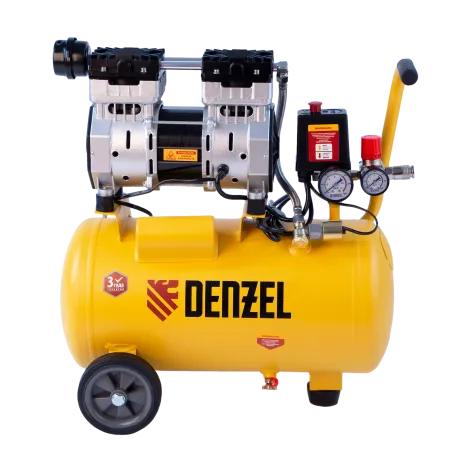 Компрессор безмасляный DENZEL DLS950/24, 950 Вт, 165 л/мин, ресивер 24 л, малошумный