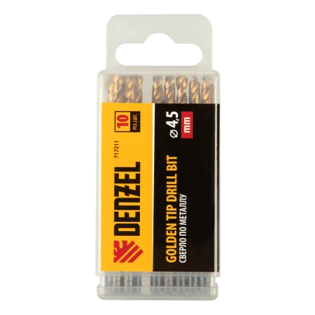 Сверло по металлу DENZEL 4,5 мм, HSS-Tin, Golden Tip, 10 шт.