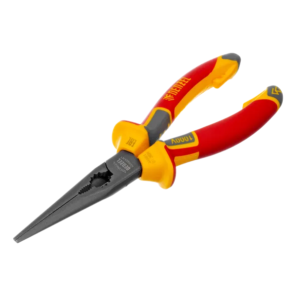 Длинногубцы прямые DENZEL диэлектрические рукоятки до 1000 В, трехкомпонентные рукоятки, 205мм