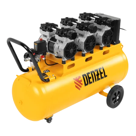 Компрессор безмасляный, малошумный DENZEL DLS 2250/100, 2250 Вт, 3x750, 100 л, 410 л/мин блок управления/ Denzel
