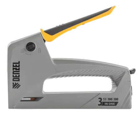 Степлер мебельный DENZEL пластиковый корпус, тип 53, 6-14 мм, тип 300, 15 мм, тип 500, 15 мм
