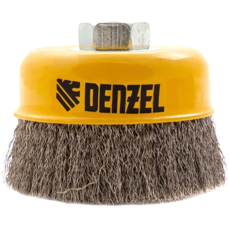 Щетка для УШМ DENZEL 746053, 100 мм, «чашка», витая нержавеющая проволока 0.3 мм, М14