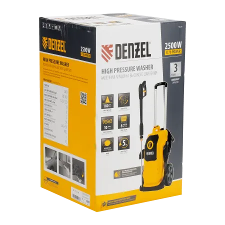 Моечная машина высокого давления DENZEL K 70 Power, 2500 Вт, 180 бар, 600 л/ч, асинхронный двигатель
