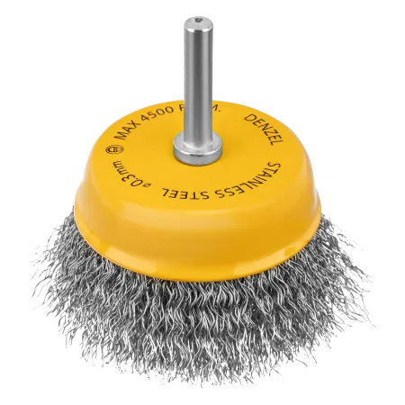 Щетка для дрели DENZEL, 75 мм, Чашка, со шпилькой, нержавеющая витая проволока