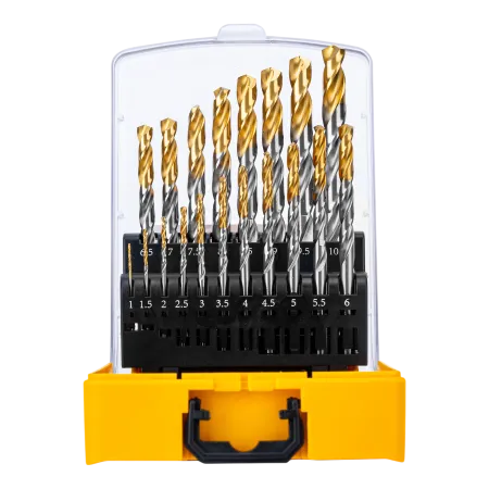 Набор сверл по металлу DENZEL, 1-10 мм, Р6М5-TiN, Golden Tip, 19 шт