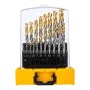Набор сверл по металлу DENZEL, 1-10 мм, Р6М5-TiN, Golden Tip, 19 шт