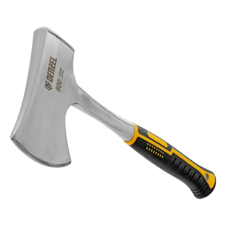 Топор цельнометаллический DENZEL, 800 г, двухкомпонентная обрезиненная рукоятка, прямой хват