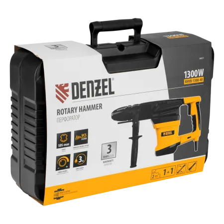 Перфоратор электрический DENZEL RHVB-1300-40, SDS-Max, 1300 Вт, 10 Дж, 2 реж.