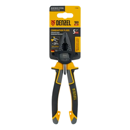 Плоскогубцы комбинированные DENZEL 180 мм, трехкомпонентные рукоятки
