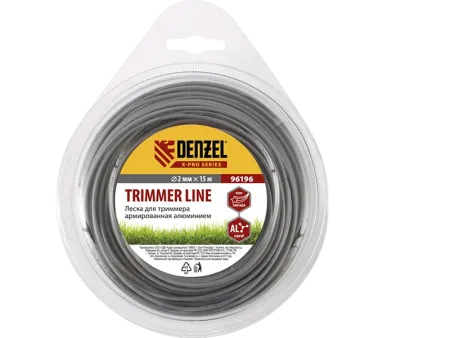 Леска для триммера DENZEL X-Pro 96196, 2 мм х 15 м, звезда, блистер, армированная алюминием