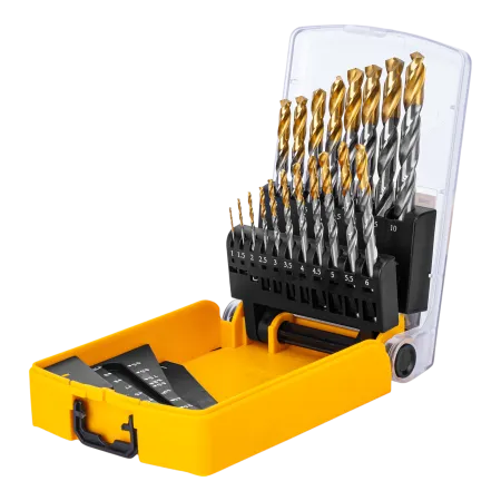 Набор сверл по металлу DENZEL, 1-10 мм, Р6М5-TiN, Golden Tip, 19 шт