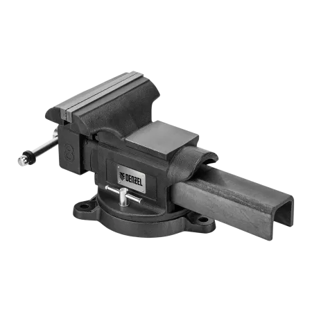 Тиски слесарные DENZEL BVH-200, 200 мм, поворотные, стальная направляющая, с наковальней