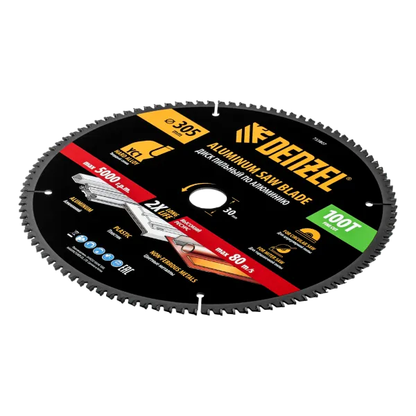 Пильный диск по алюминию DENZEL ф305 х 30 мм, 100 зубьев