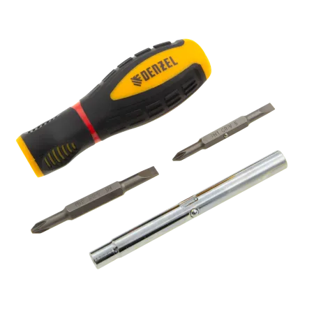 Отвертка комбинированная DENZEL, SL3/16, PH1, SL1/4, PH2, 3-х компонентная рукоятка