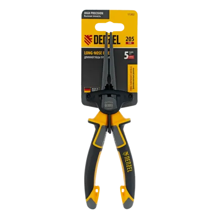 Длинногубцы прямые DENZEL 205 мм, трехкомпонентные рукоятки