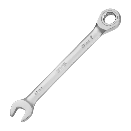 Ключ комбинированный трещоточный DENZEL, 14 мм, CrV, матовый хром
