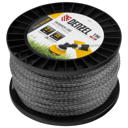 Леска для триммера DENZEL двухкомпонентная витой квадрат, 2,7мм х 196м, на DIN катушке EXTRA CORD