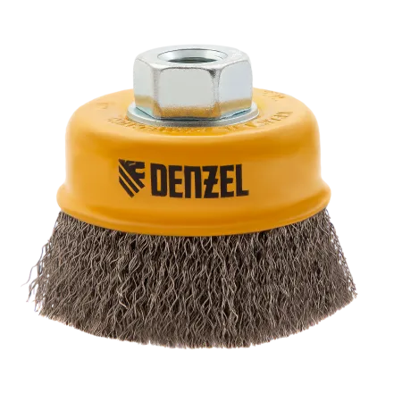 Щетка для УШМ DENZEL 746043, 75 мм, «чашка», витая нержавеющая проволока 0.3 мм, М14