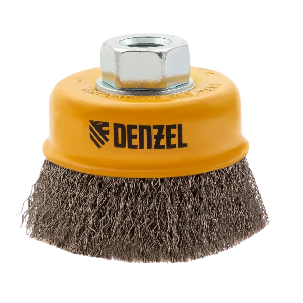 Щетка для УШМ DENZEL 746043, 75 мм, «чашка», витая нержавеющая проволока 0.3 мм, М14
