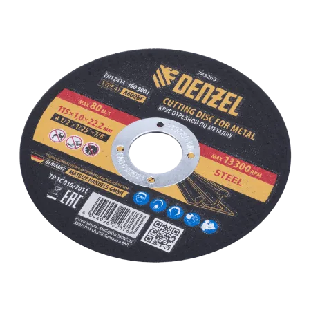 Круг отрезной по металлу DENZEL 115 х 1,0 х 22,2 мм, A60QBF