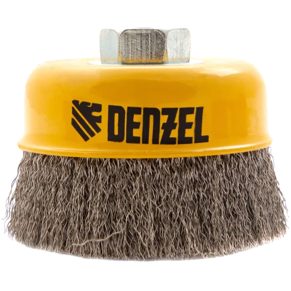 Щетка для УШМ DENZEL 746053, 100 мм, «чашка», витая нержавеющая проволока 0.3 мм, М14