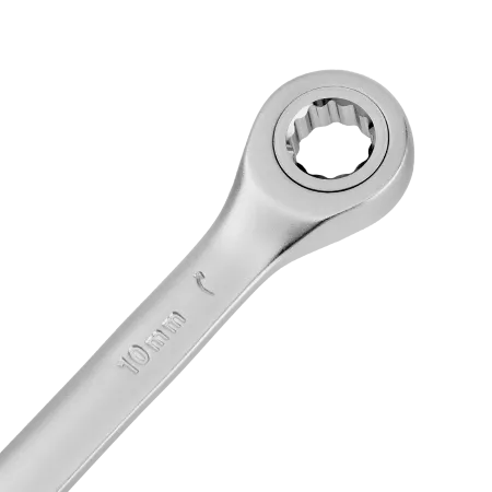 Ключ комбинированный трещоточный DENZEL, 10 мм, CrV, матовый хром