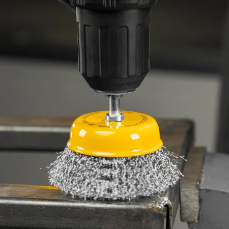 Щетка для дрели DENZEL, 75 мм, Чашка, со шпилькой, нержавеющая витая проволока