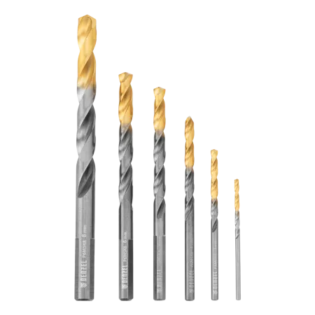 Набор сверл по металлу DENZEL, 2-8мм, Р6М5К8-TiN, Golden Tip, 6 шт