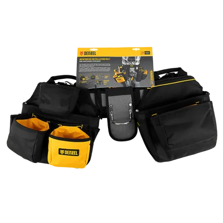 Пояс монтажника усиленный DENZEL с лямками, сумки поясные, держатель для молотка