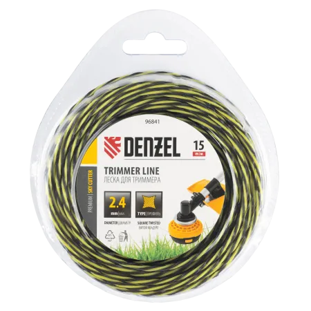 Леска для триммера DENZEL двухкомпонентная витая квадратная, 2,4мм х 15м, блистер SkyCutter
