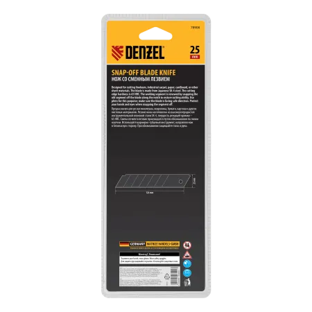 Нож DENZEL 25 мм, сменное лезвие, SK4, корпус из ABS + TPR, торцевой зажим