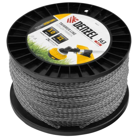 Леска для триммера DENZEL двухкомпонентная витой квадрат, 3,0мм х 163м, на DIN катушке EXTRA CORD