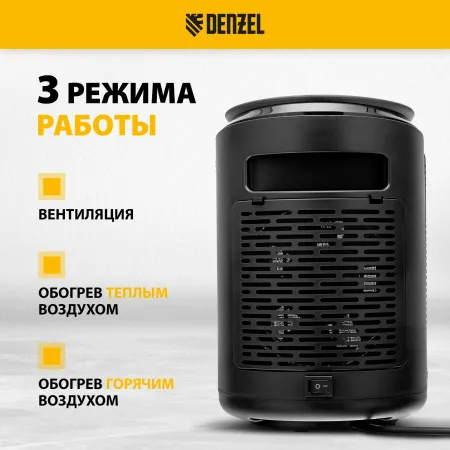 Тепловентилятор керамический DENZEL DTFC-2000X, 2 кВт, wi-fi, пульт, динамик, вращение, 3 реж.