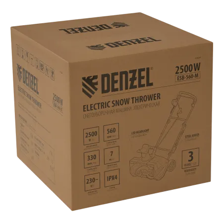Снегоуборщик электрический DENZEL ESB-560-M, 2,5 кВт, металлический шнек, LED фара