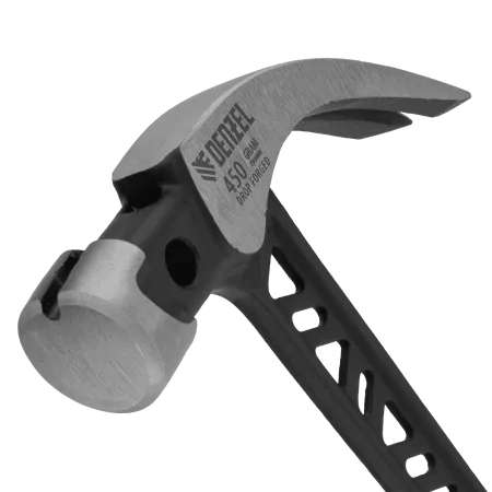 Молоток-гвоздодер DENZEL 450 г, цельнокованый,боек с магнитом, двухкомп. обрезин. рук-ка