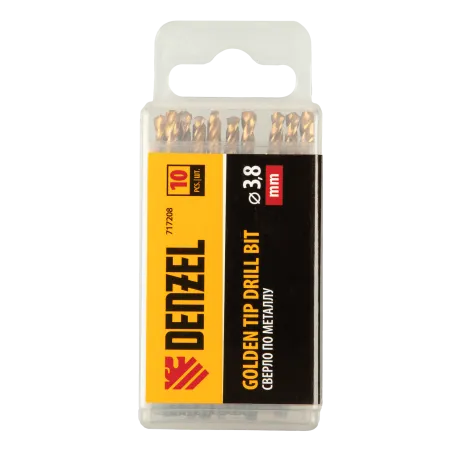 Сверло по металлу DENZEL 3,8 мм, HSS-Tin, Golden Tip, 10 шт.